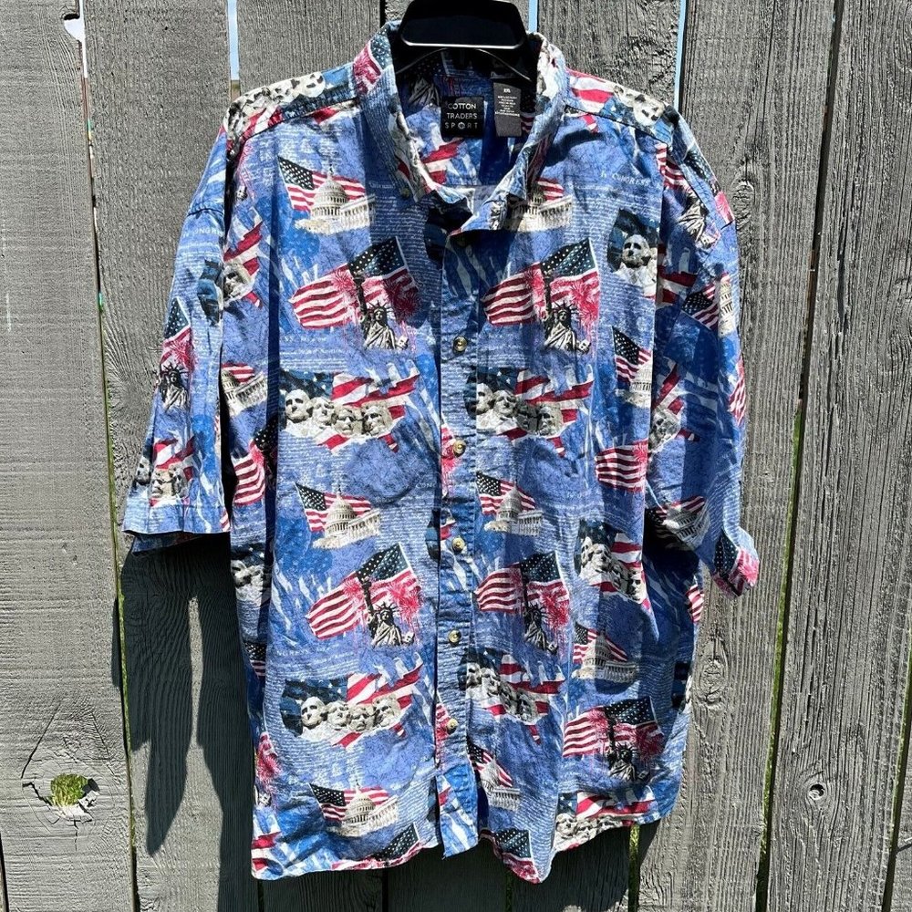 Cotton Traders Sport Button Up S/S Shirt Americana Mt. Rushmore & Capitol Men 2X